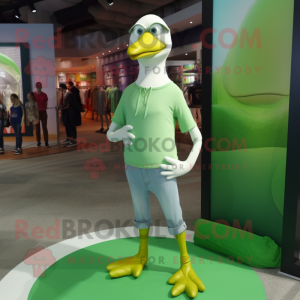 Lime Green Seagull mascot costume character dressed with a Skinny Jeans and Anklets