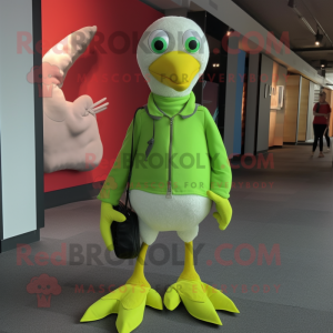 Lime Green Seagull mascot costume character dressed with a Skinny Jeans and Anklets