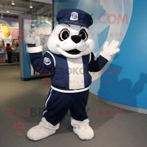 Navy Mime mascot costume character dressed with a Parka and Wraps