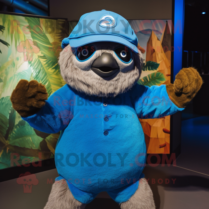 Blue Sloth mascot costume character dressed with a Bodysuit and Hats Blue Sloth mascot costume character dressed with a Bodysuit and Hats