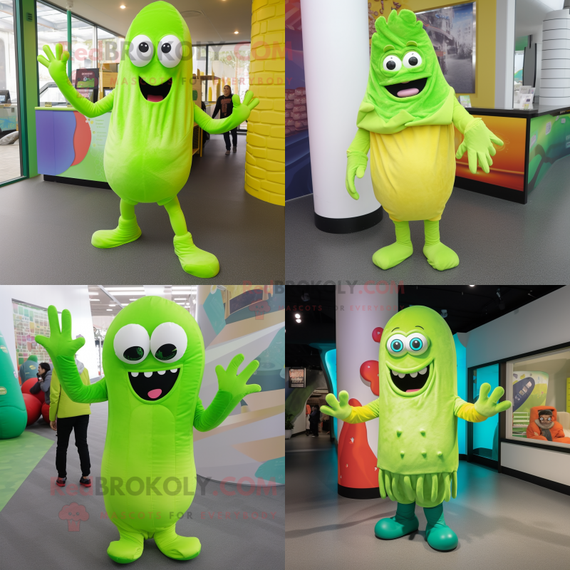 Lime Green Fried Calamari mascot costume character dressed with a Leggings and Mittens