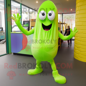 Lime Green Fried Calamari mascot costume character dressed with a Leggings and Mittens