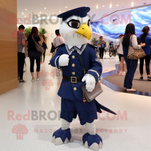 Navy Falcon mascot costume character dressed with a Blouse and Clutch bags