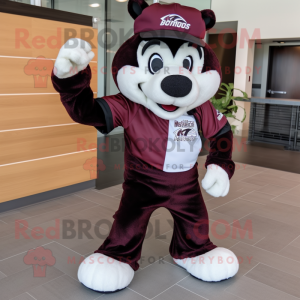 Maroon Skunk mascot costume character dressed with a Trousers and Caps
