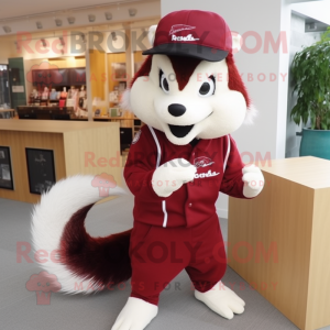 Maroon Skunk mascot costume character dressed with a Trousers and Caps