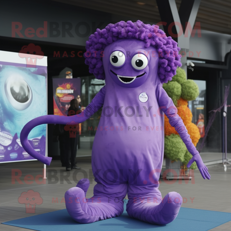 Purple Medusa mascot costume character dressed with a Turtleneck and Keychains