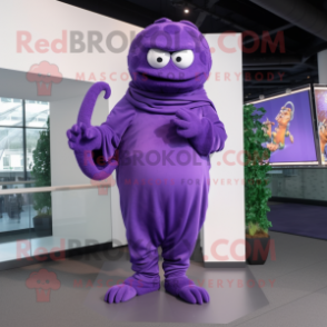 Purple Medusa mascot costume character dressed with a Turtleneck and Keychains