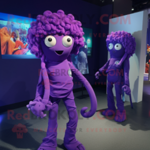 Purple Medusa mascot costume character dressed with a Turtleneck and Keychains