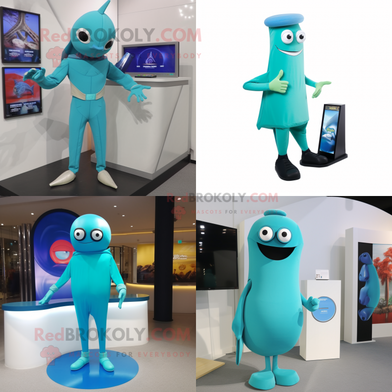 Cyan Ray mascot costume character dressed with a Turtleneck and Shoe clips