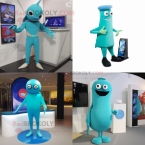 Cyan Ray mascot costume character dressed with a Turtleneck and Shoe clips