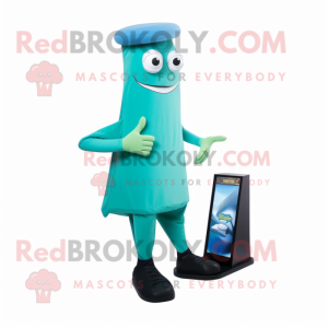 Cyan Ray mascot costume character dressed with a Turtleneck and Shoe clips