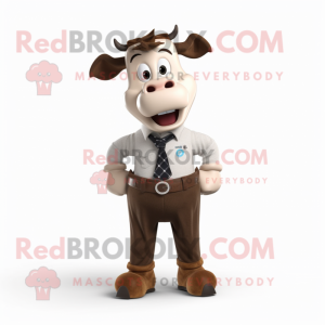 Brown Holstein Cow mascot costume character dressed with a Oxford Shirt and Hair clips