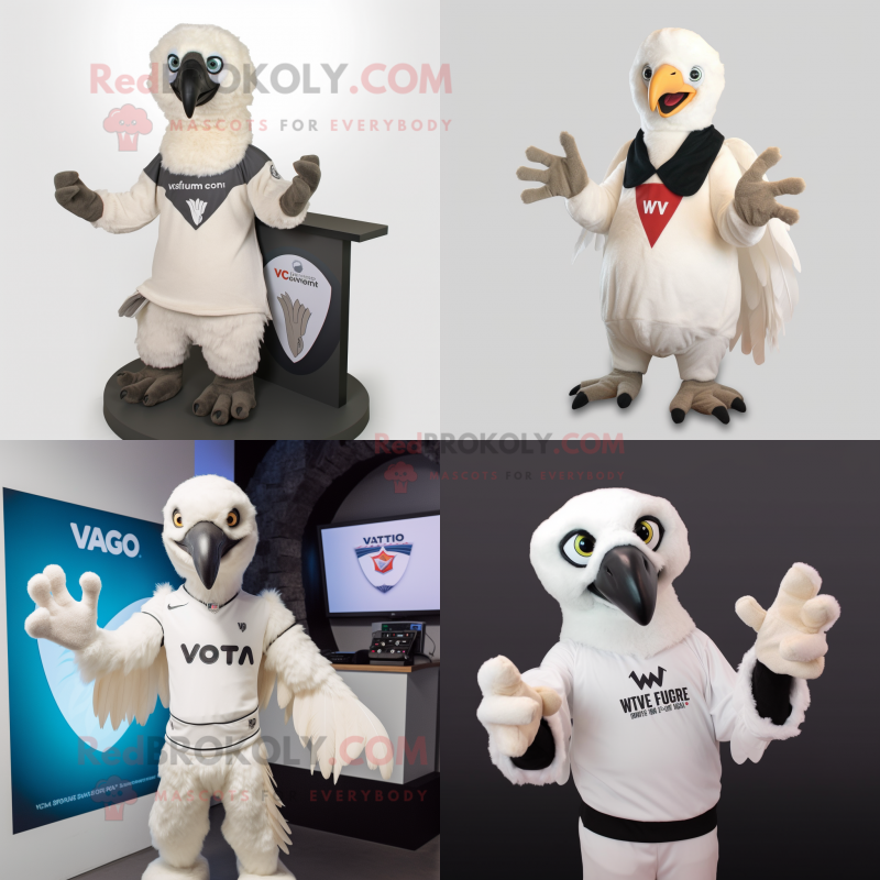 White Vulture mascot costume character dressed with a V-Neck Tee and Mittens White Vulture mascot costume character dressed with a V-Neck Tee and Mittens