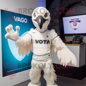 White Vulture mascot costume character dressed with a V-Neck Tee and Mittens