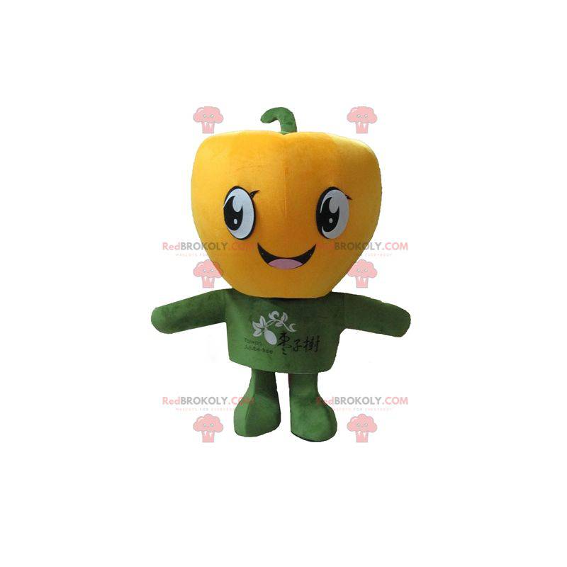 Mascot big giant yellow pepper and smiling - Redbrokoly.com