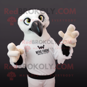 White Vulture mascot costume character dressed with a V-Neck Tee and Mittens