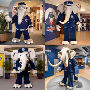 Navy Mammoth mascot costume character dressed with a Shorts and Pocket squares