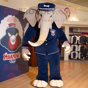 Navy Mammoth mascot costume character dressed with a Shorts and Pocket squares