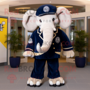 Navy Mammoth mascot costume character dressed with a Shorts and Pocket squares