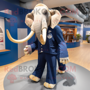 Navy Mammoth mascot costume character dressed with a Shorts and Pocket squares