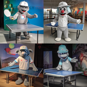 Silver Ping Pong Table mascot costume character dressed with a Bermuda Shorts and Caps