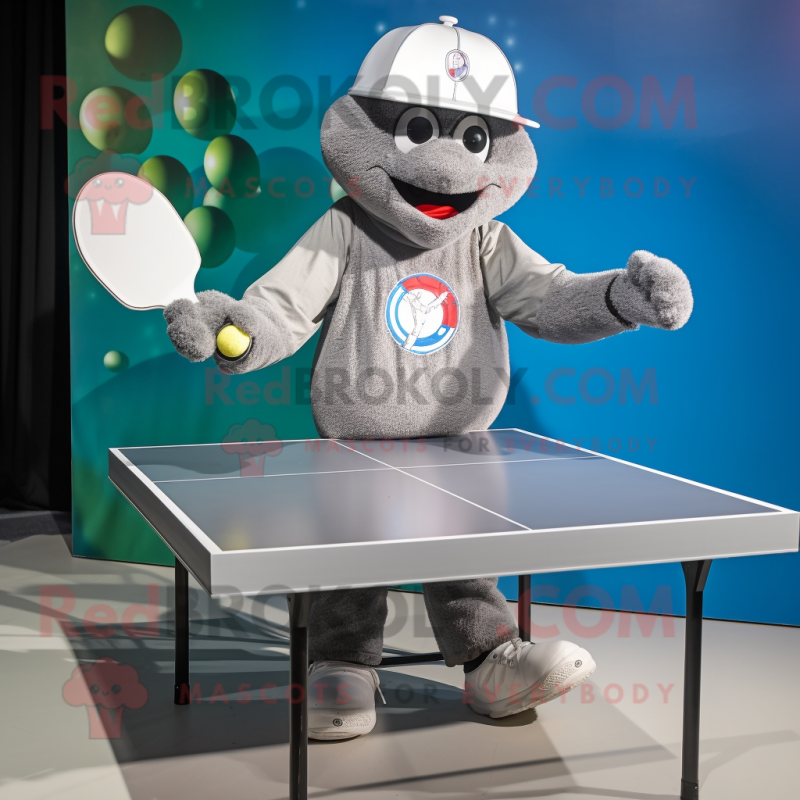 Silver Ping Pong Table mascot costume character dressed with a Bermuda Shorts and Caps