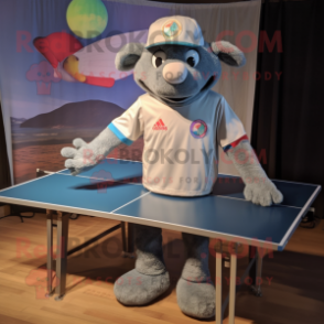 Silver Ping Pong Table mascot costume character dressed with a Bermuda Shorts and Caps
