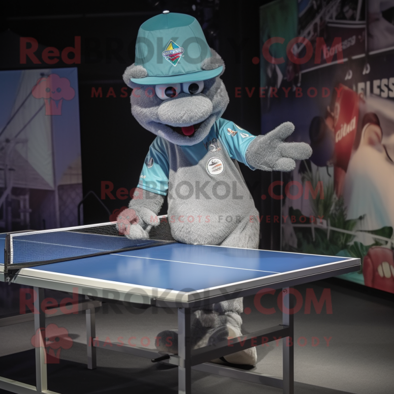 Silver Ping Pong Table mascot costume character dressed with a Bermuda Shorts and Caps