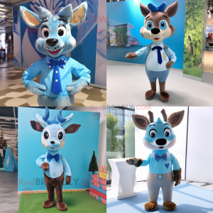 Sky Blue Deer mascot costume character dressed with a Oxford Shirt and Bow ties