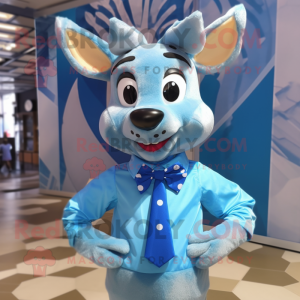 Sky Blue Deer mascot costume character dressed with a Oxford Shirt and Bow ties