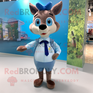 Sky Blue Deer mascot costume character dressed with a Oxford Shirt and Bow ties