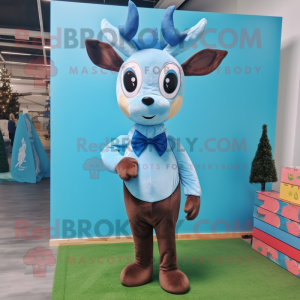 Sky Blue Deer mascot costume character dressed with a Oxford Shirt and Bow ties