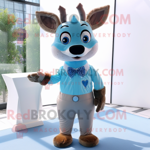 Sky Blue Deer mascot costume character dressed with a Oxford Shirt and Bow ties