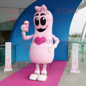 Pink Bottle Of Milk mascot costume character dressed with a One-Piece Swimsuit and Earrings