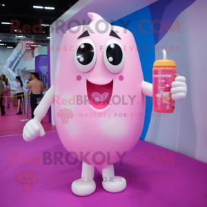 Pink Bottle Of Milk mascot costume character dressed with a One-Piece Swimsuit and Earrings