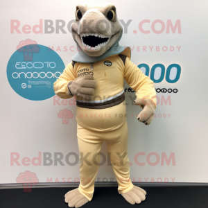 Beige Komodo Dragon mascot costume character dressed with a Leggings and Bracelet watches