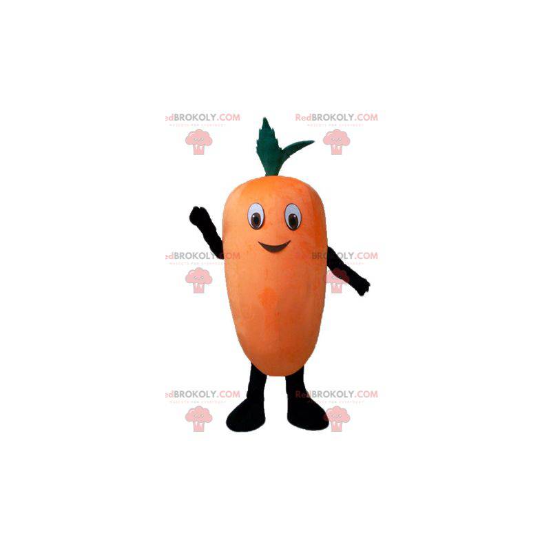 Mascotte arancione gigante e sorridente della carota -