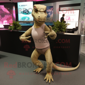 Beige Komodo Dragon mascot costume character dressed with a Leggings and Bracelet watches