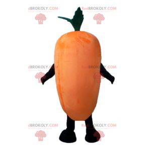 Mascotte arancione gigante e sorridente della carota -
