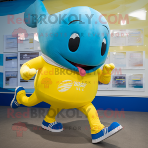 Yellow Blue Whale mascot costume character dressed with a Running Shorts and Cufflinks
