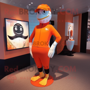 Orange Gull mascot costume character dressed with a Yoga Pants and Hat pins