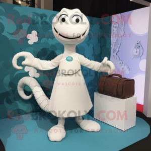 White Hydra mascot costume character dressed with a Culottes and Coin purses