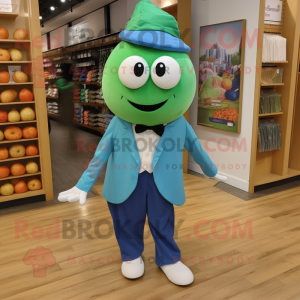 Teal Cucumber mascot costume character dressed with a Capri Pants and Bow ties