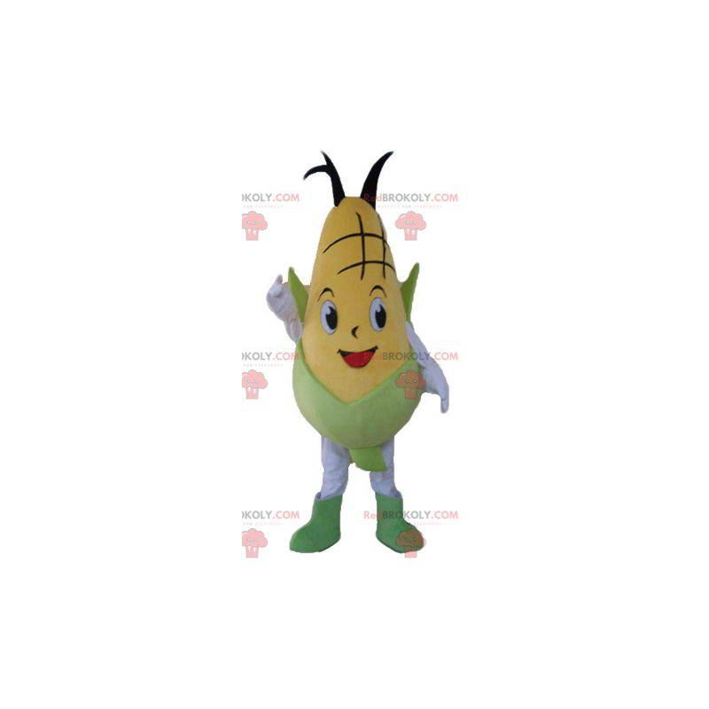 Giant and smiling yellow and green corn ear mascot -