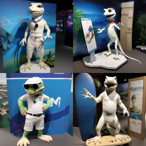 White Lizard mascot costume character dressed with a Board Shorts and Cufflinks