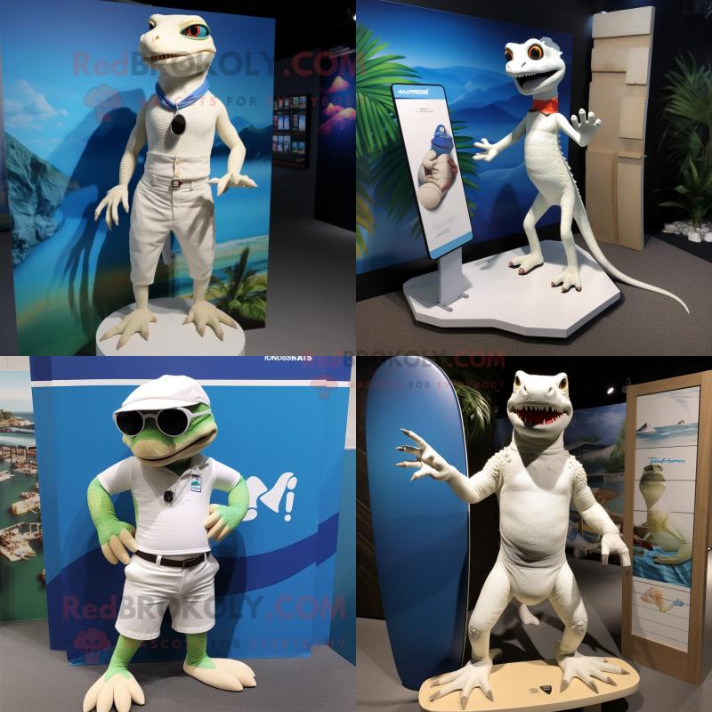 White Lizard mascot costume character dressed with a Board Shorts and Cufflinks White Lizard mascot costume character dressed with a Board Shorts and Cufflinks