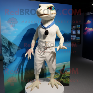 White Lizard mascot costume character dressed with a Board Shorts and Cufflinks