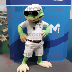 White Lizard mascot costume character dressed with a Board Shorts and Cufflinks