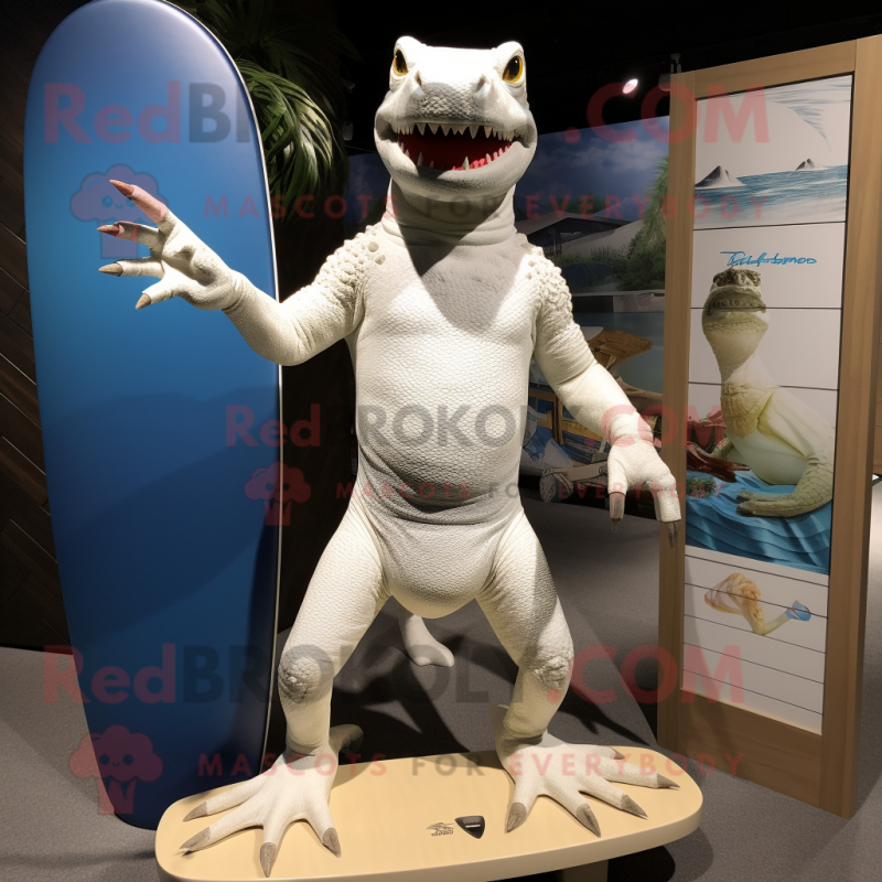 White Lizard mascot costume character dressed with a Board Shorts and Cufflinks