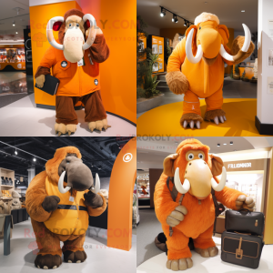 Orange Mammoth mascot costume character dressed with a Parka and Wallets